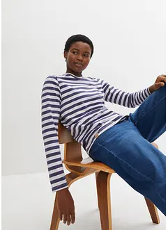 Gestreiftes Langarmshirt mit Stickerei, bonprix Gestreiftes Langarmshirt mit Stickerei, bonprix