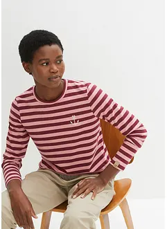 Gestreiftes Langarmshirt mit Stickerei, bonprix Gestreiftes Langarmshirt mit Stickerei, bonprix