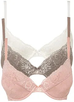 Push-up-BH mit feiner Spitze (3er Pack), bonprix Push-up-BH mit feiner Spitze (3er Pack), bonprix