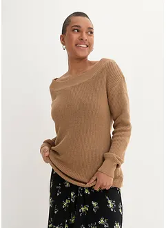 Pull en maille côtelée à encolure bateau, bonprix Pull en maille côtelée à encolure bateau, bonprix