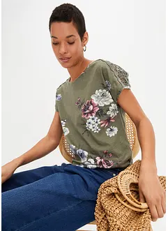 T-shirt imprimé avec dentelle, bonprix T-shirt imprimé avec dentelle, bonprix