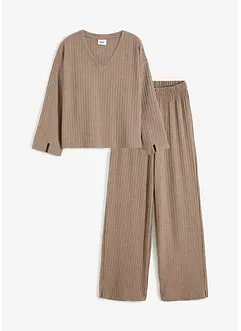 Loungewear Hausanzug mit weitem Bein aus weicher Rippe, bonprix Loungewear Hausanzug mit weitem Bein aus weicher Rippe, bonprix