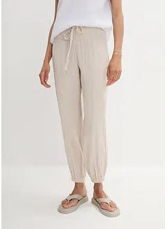 Pantalon en gaze de coton avec ceinture smockée, bonprix Pantalon en gaze de coton avec ceinture smockée, bonprix