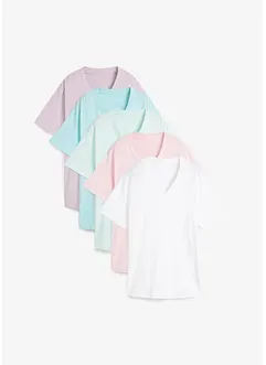 Weites Long-Shirt mit V-Ausschnitt, Kurzarm (5er Pack), bonprix Weites Long-Shirt mit V-Ausschnitt, Kurzarm (5er Pack), bonprix