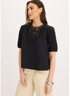 Kurzarmbluse mit Spitze, bonprix Kurzarmbluse mit Spitze, bonprix