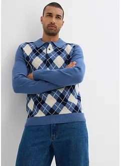 Polo-Pullover mit Argyle-Muster aus reiner Baumwolle, bonprix Polo-Pullover mit Argyle-Muster aus reiner Baumwolle, bonprix