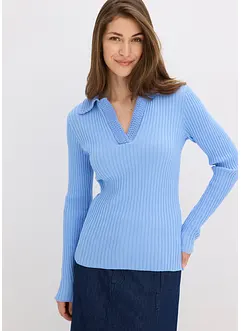 Pull en fine maille à col polo contrastant, bonprix Pull en fine maille à col polo contrastant, bonprix