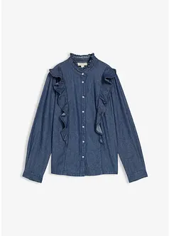 Jeansbluse mit Volants, aus reiner Baumwolle, bonprix Jeansbluse mit Volants, aus reiner Baumwolle, bonprix