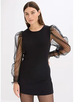 Feinstrickpullover mit Meshärmeln, bonprix Feinstrickpullover mit Meshärmeln, bonprix