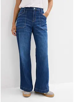 Wide-Leg-Jeans Mid Waist mit aufgesetzten Taschen, bonprix Wide-Leg-Jeans Mid Waist mit aufgesetzten Taschen, bonprix