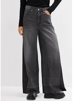 Wide-Leg-Jeans High Waist mit Einsatz, bonprix Wide-Leg-Jeans High Waist mit Einsatz, bonprix