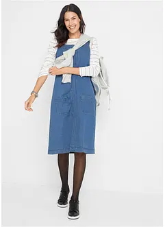 Baumwoll-Jeanskleid mit Latzträgern, knieumspielend, bonprix Baumwoll-Jeanskleid mit Latzträgern, knieumspielend, bonprix