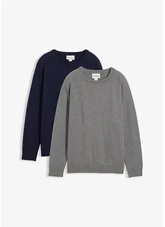 Feinstrickpullover aus reiner Baumwolle (2er Pack), bonprix Feinstrickpullover aus reiner Baumwolle (2er Pack), bonprix
