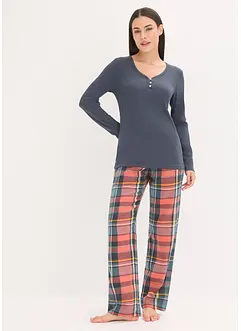 Pyjama mit Rippshirt und Flanellhose aus Glitzergarn, bonprix Pyjama mit Rippshirt und Flanellhose aus Glitzergarn, bonprix
