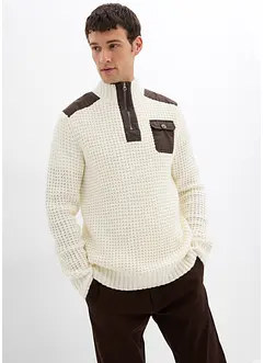 Grobstrick Troyer Pullover mit Web-Besatz, bonprix Grobstrick Troyer Pullover mit Web-Besatz, bonprix