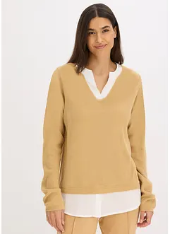 Pull en fine maille avec empiècement chemisier, bonprix Pull en fine maille avec empiècement chemisier, bonprix