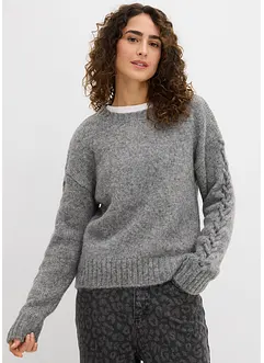 Boxy-Pullover mit geflochtenen Ärmeln, bonprix Boxy-Pullover mit geflochtenen Ärmeln, bonprix
