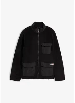 Teddy-Fleece Jacke mit Web-Besatz und Stehkragen, bonprix Teddy-Fleece Jacke mit Web-Besatz und Stehkragen, bonprix