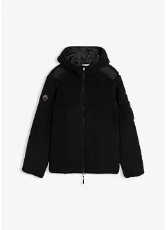 Teddy-Fleece Jacke mit Web-Besatz und Kapuze, bonprix Teddy-Fleece Jacke mit Web-Besatz und Kapuze, bonprix