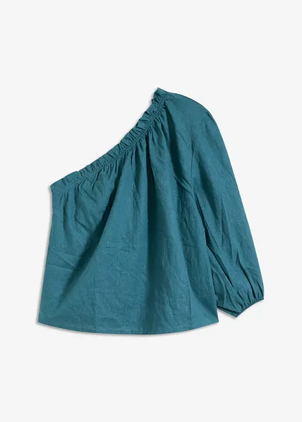One-Shoulder Bluse mit Leinenanteil