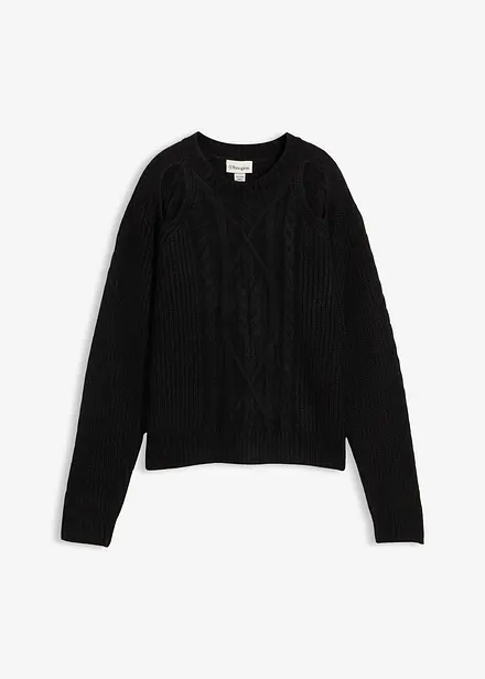 Grobstrick-Pullover mit Zopfmuster