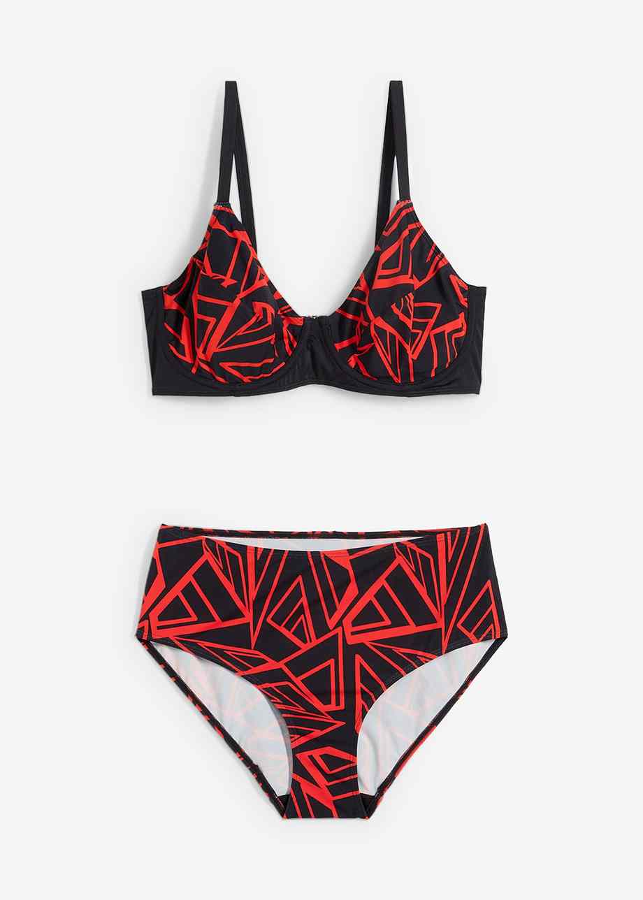 Bikini minimiseur raffiné avec imprimé élégant noir fraise Bon C