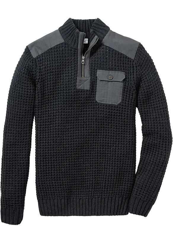 Pull camionneur en grosse maille avec empiècement en tissu, bonprix