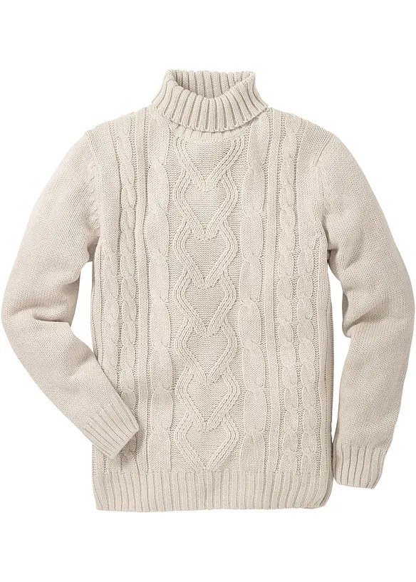 Pull col roulé en maille torsadée, bonprix
