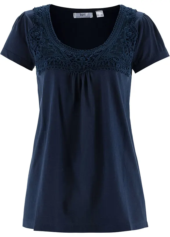 Baumwoll Shirt mit Spitze, Kurzarm, bonprix