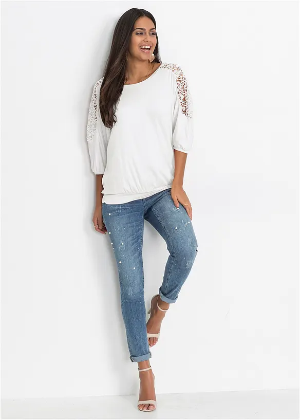T-shirt oversize en viscose et dentelle, bonprix