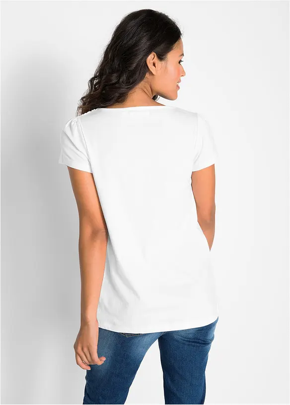 Baumwoll Shirt mit Spitze, Kurzarm, bonprix