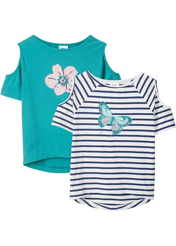 Lot de 2 T-shirts avec épaules découpées, bonprix