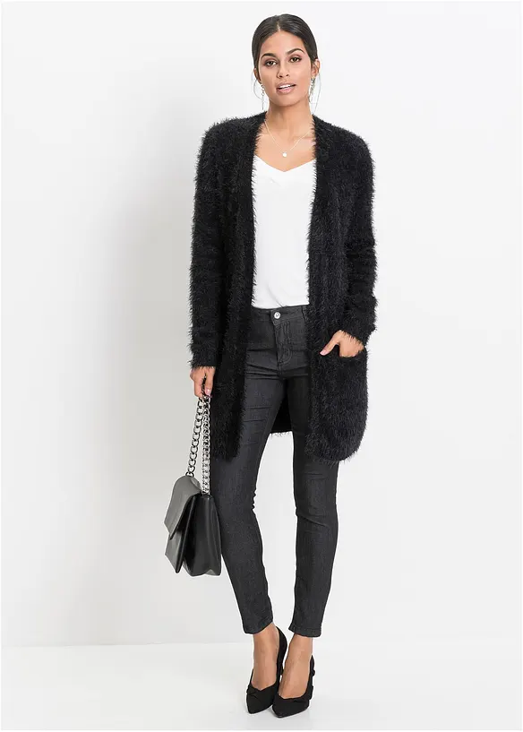 Gilet long en maille duveteux, bonprix