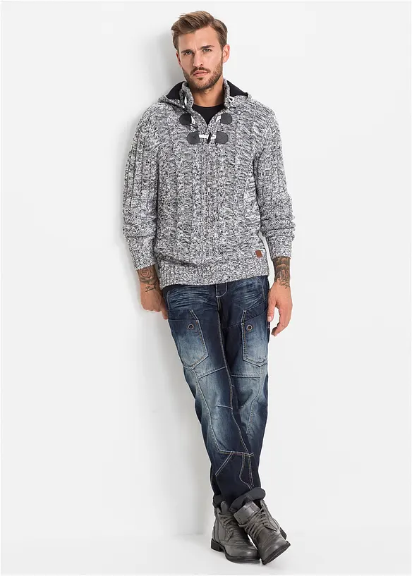 Pull coton à capuche en grosse maille, bonprix