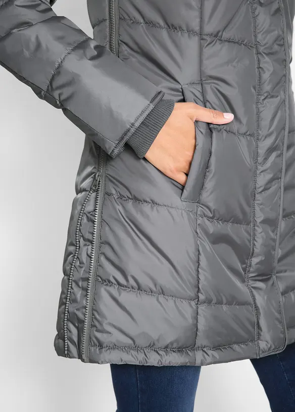 Veste longue matelassée, rembourrée avec col et capuche, bonprix