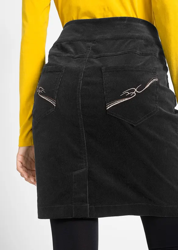 Jupe en velours côtelé extensible à ceinture élastiquée, bonprix