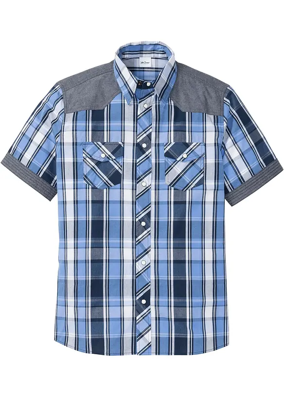 Chemise manches courtes avec empiècements denim, bonprix