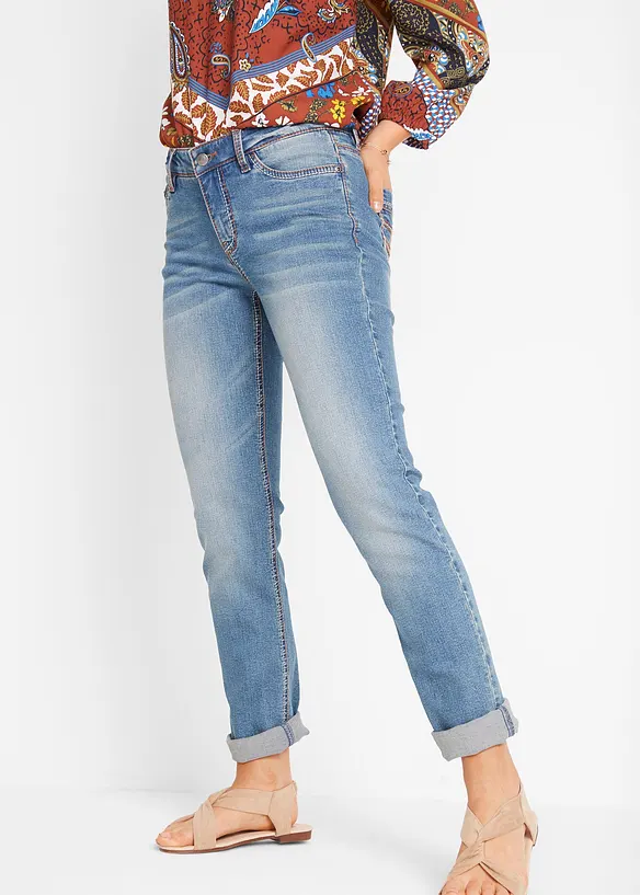 Jean droit taille mi-haute, extensible, bonprix