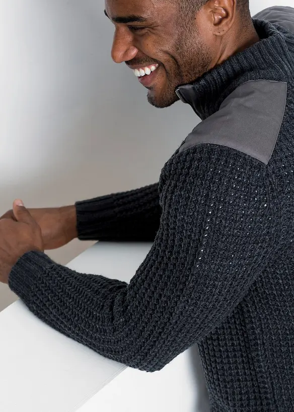 Pull camionneur en grosse maille avec empiècement en tissu, bonprix