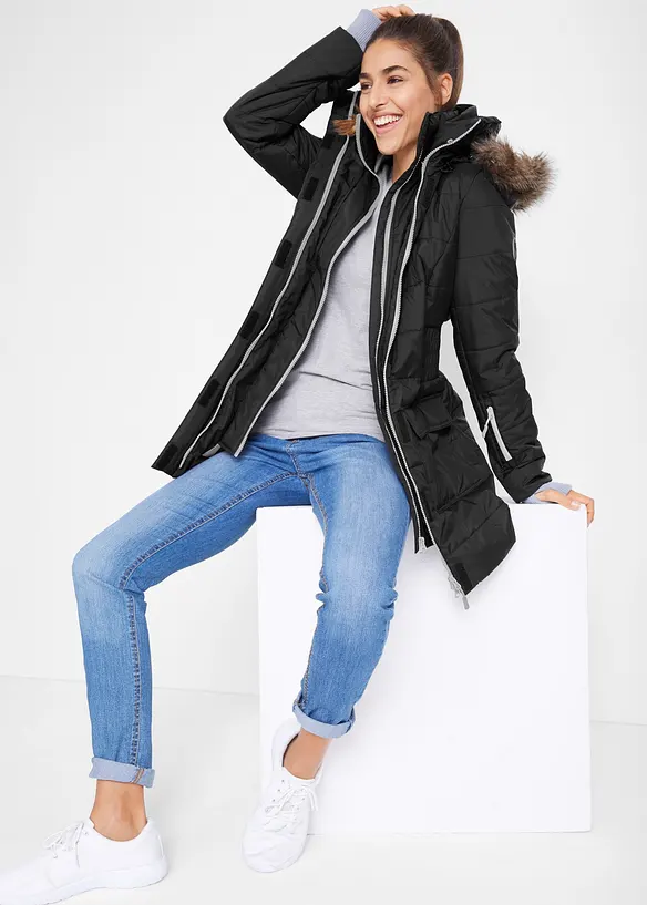 wasserabweisende Funktions-Longjacke in 2-in-1-Optik, gesteppt, bonprix