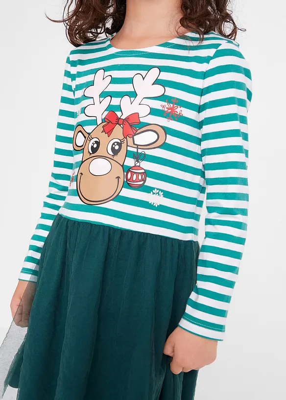Robe en jersey fille avec tulle et imprimé Noël, bonprix