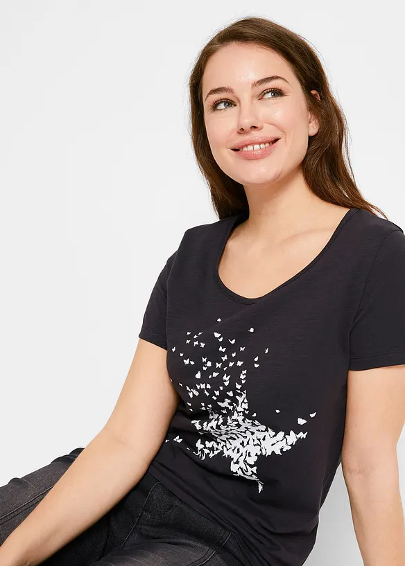 Flammgarn-Shirt aus Bio-Baumwolle, kurzarm, bonprix