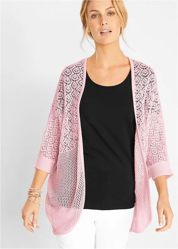 Gilet long en maille ajourée, bonprix