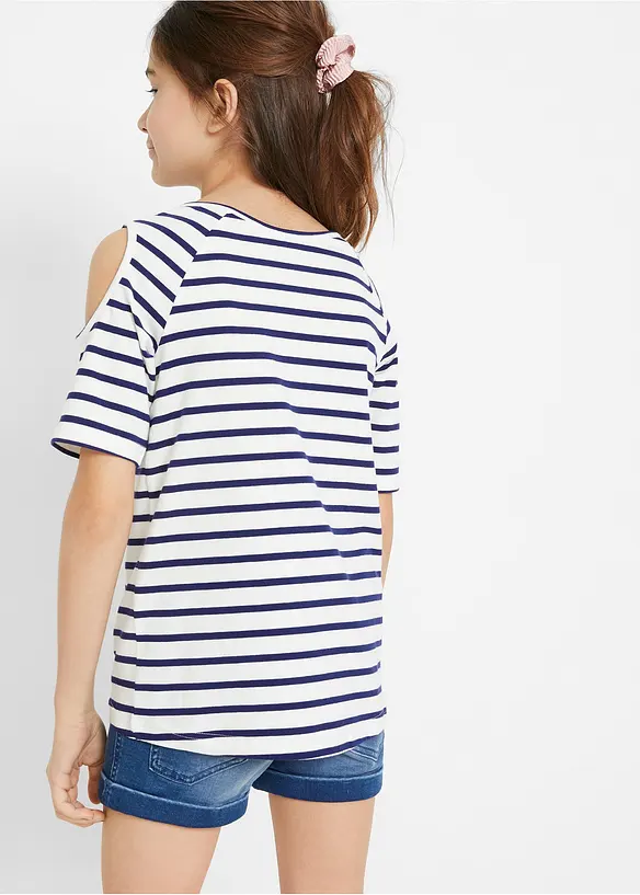 Lot de 2 T-shirts avec épaules découpées, bonprix