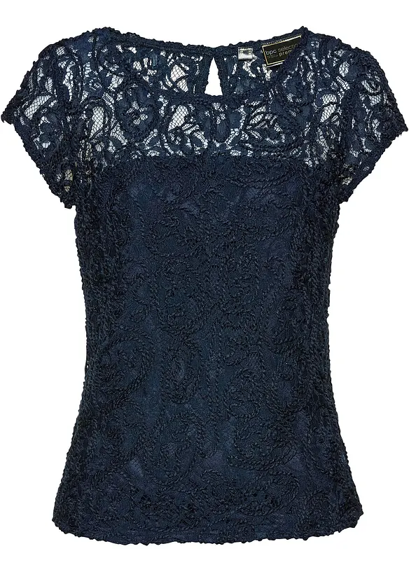 Blouse manches courtes en dentelle cordée, bonprix