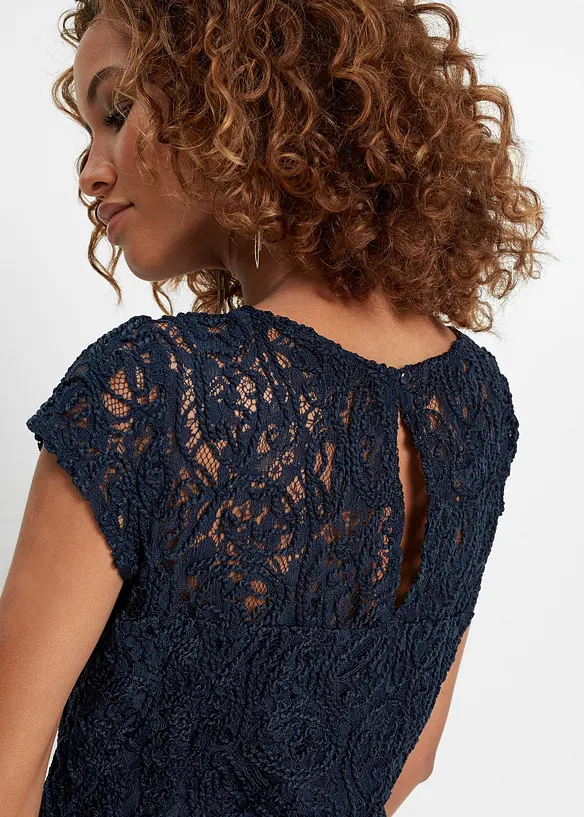 Blouse manches courtes en dentelle cordée, bonprix