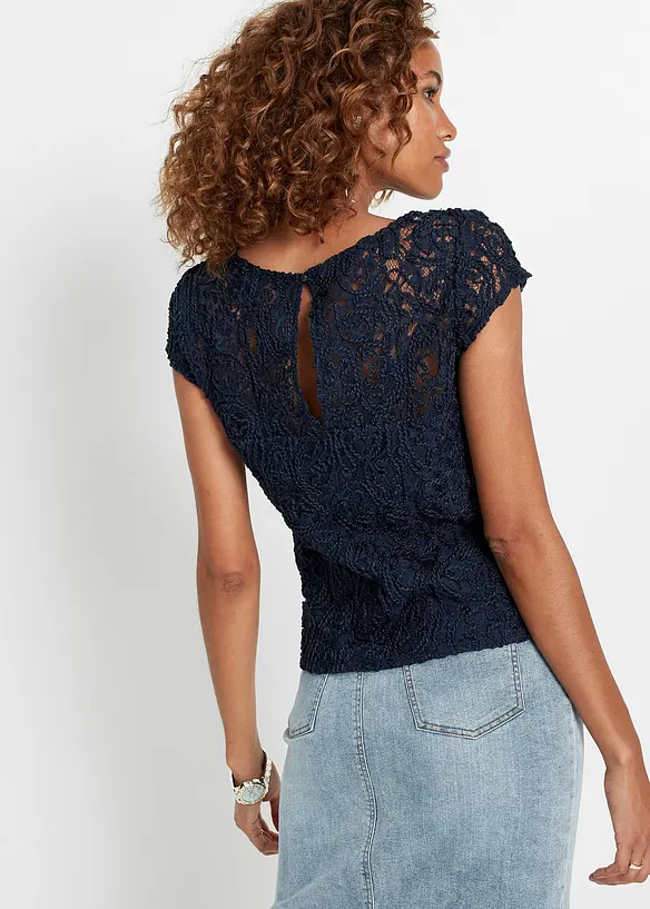 Blouse manches courtes en dentelle cordée, bonprix