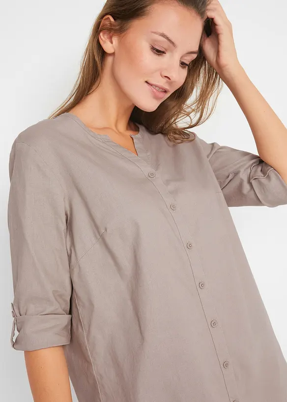Bluse mit Leinen, 3/4 Arm, bonprix