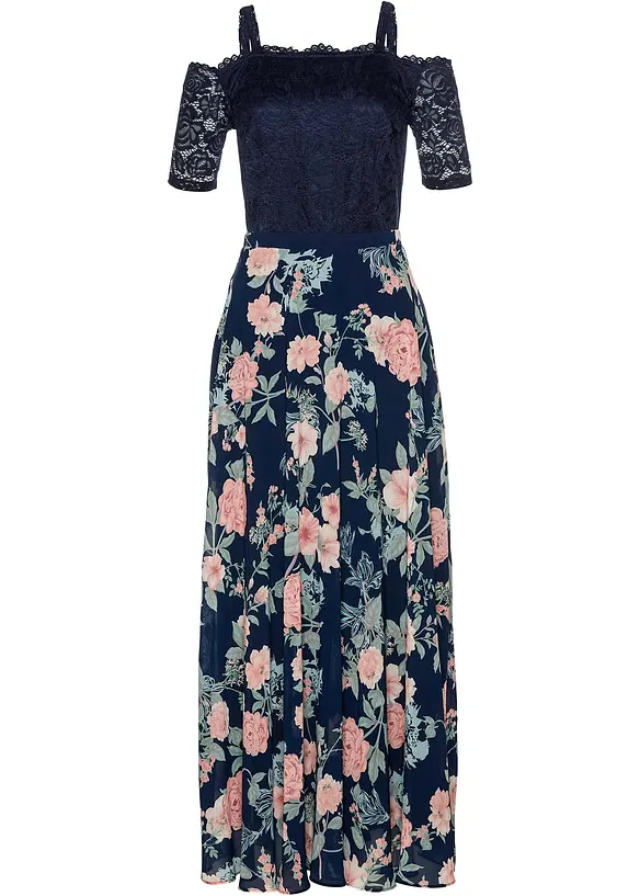 Robe en crêpe avec dentelle et imprimé floral, bpc selection