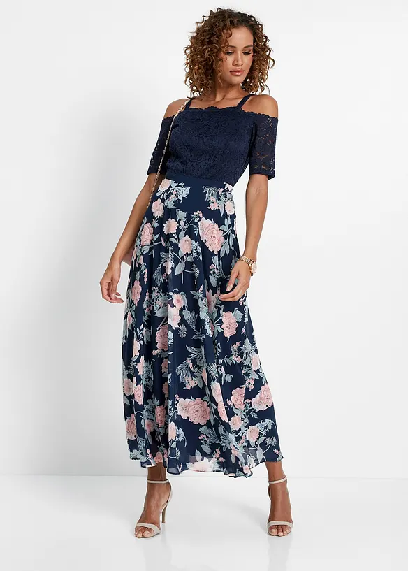 Robe en crêpe avec dentelle et imprimé floral, bpc selection